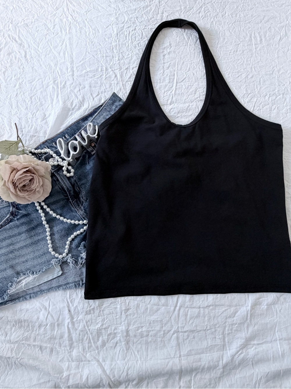 Topshop Black Halter Fitted Tank Top